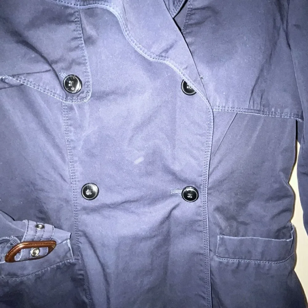 Zara Women's Jacket Coat Sz‎ M Navy Blue Business Collared Buttons Buckles Chic